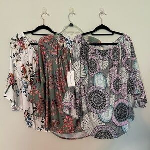 You are sweet Sz Med bundle of 3 trumpet sleeve blouses. One NWT/2 VEUC.